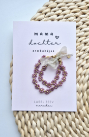 Label ZeeV mama dochter armbandjes |  bloemetjes mauve