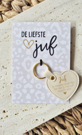 Cadeau juf leren sleurelhanger "Juf jij maakte leren fijn! Blij dat jij mijn juf mocht zijn" | keuze uit 5 kleuren