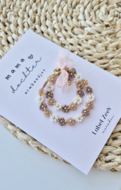 Label ZeeV mama dochter armbandjes bloemen bruin