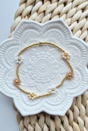 Label ZeeV armbandje elastiek bloemen beige