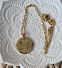 RVS ketting goud - zilver | rond 20 mm met 4 letters