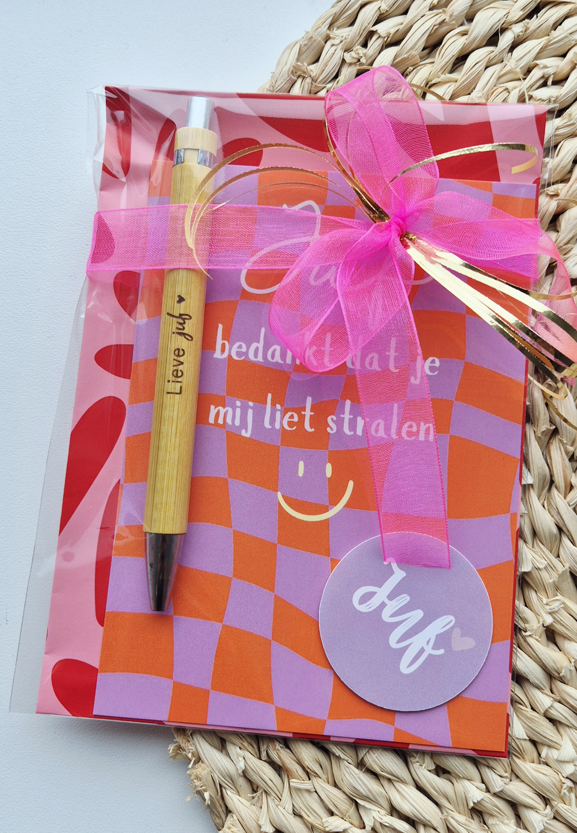 Label ZeeV juf kadootje pen lieve juf