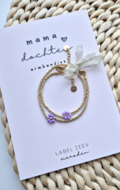 Label ZeeV mama dochter armbandjes |  bloem lila