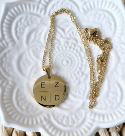 RVS ketting goud - zilver | rond 20 mm met 4 letters