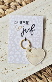 Gepersonaliseerde sleutelhanger leer juf met naam | keuze uit 5 kleuren