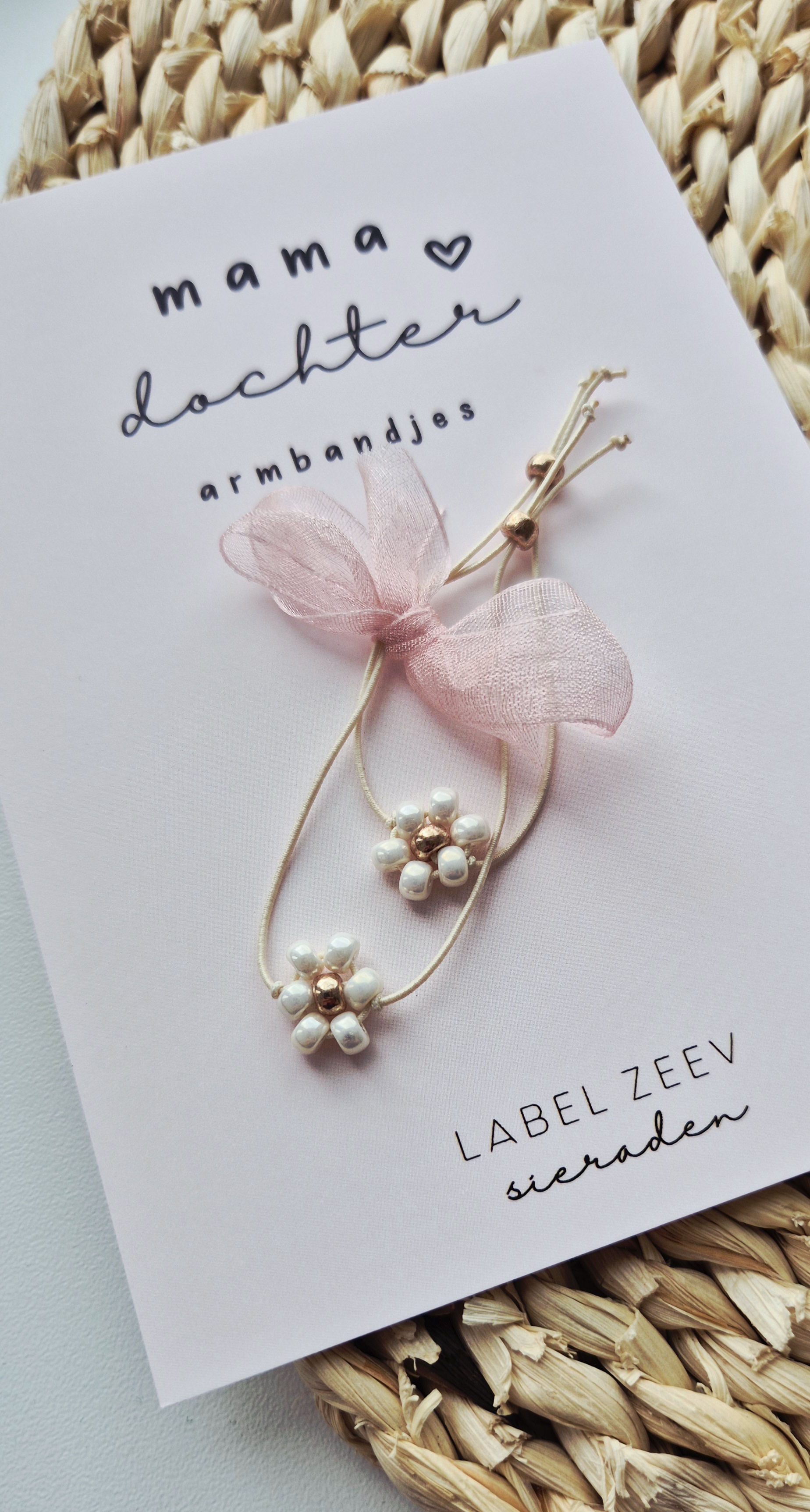 Label ZeeV mama dochter armbandje elastiek bloemen off white