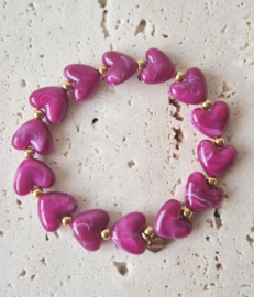 Label ZeeV RVS armband hartjes donker paars-roze