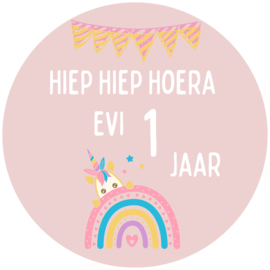 Gepersonaliseerde sticker roze regenboog | 15-24-30 stuks