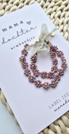 Label ZeeV mama dochter armbandjes |  bloemetjes mauve