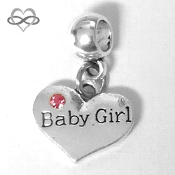 Baby Girl Hartje voor Geboorte Dochter Meisje - hangende bedel voor bedelarmband van Pandora Trollbeads enz. 