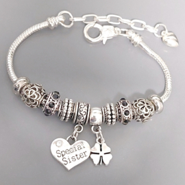 Zussen armband. Special Sister in Pandora Style - Cadeau voor zussen in 8 kleuren.