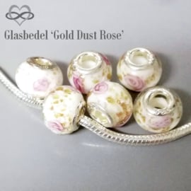 Murano Lampwork Glasbedel - WIT ROZE GOLD DUST Pandora Style bedel