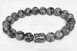 Boeddha armband met SNEEUWVLOK OBSIDIAAN natuursteen edelsteen - RVS Buddha armband
