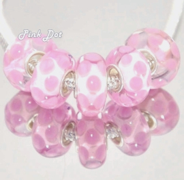 ROZE PINK DOT Murano Lampwork GlasBedel Pandora Style bedel