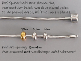 Spacer bedel 'Globe RVS' voor 3mm-4,2mm - stopper voor bedelarmband Pandora Trollbeads enz.