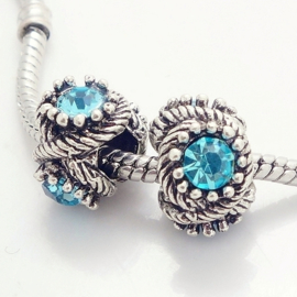 Turkoois Charm bedel CZ steen 'Tres' 13mm Pandora Style