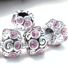Charm bedel - Roze CZ Kristal 'Swirl' 13mm Pandora Style 