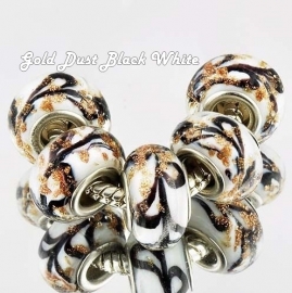 WIT ZWART GOUD Murano Lampwork Glasbedel Pandora Style bedel