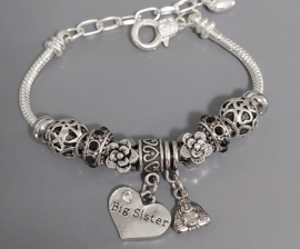 Zussen armband. Big Little Middle Sister in Pandora Style - Cadeau voor zussen - 7 kleuren.