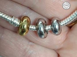 Spacer bedel 'Century RVS' voor 3mm-4,2mm - stopper voor bedelarmband Pandora Trollbeads enz.
