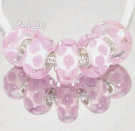 ROZE PINK DOT Murano Lampwork GlasBedel Pandora Style bedel
