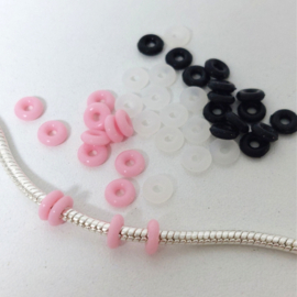Rubberen Stoppers  PINK ROZE - 6x bedel Stopper voor Bedelarmband Pandora of hobby - 6 stuks