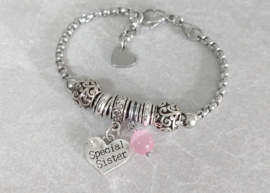 Pandora Style Bedel Armband met Special Sister Hart - cadeau voor Zus Zusje Vriendin