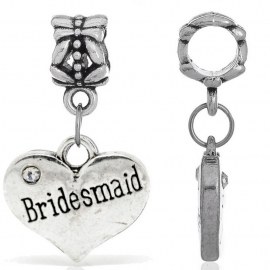 Hartje voor Bruidsmeisje bedel voor bedelarmband van Pandora Trollbeads enz.   Bridesmaid