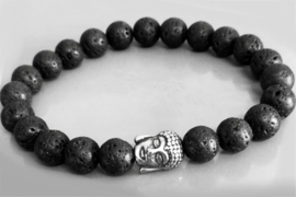 Boeddha armband met LAVA STEEN natuursteen edelsteen - RVS Buddha armband
