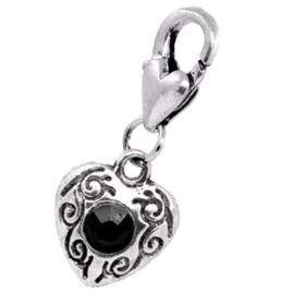 Hartje ZWART CZ Kristal - Clip-On Charm bedel hanger