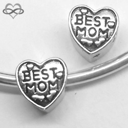 Hartje 'Best Mom' bedel kraal voor bedelarmband van Pandora Trollbeads enz.