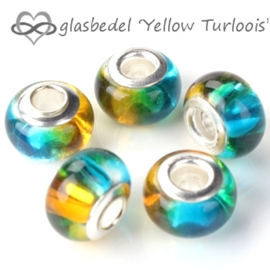 TURKOOIS GEEL Murano Glasbedel Pandora Style bedel
