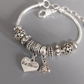 Zussen armband voor Grote zus. Big Sister in Pandora Style - Cadeau voor zussen in 8 kleuren.