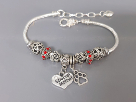 Special Mother armband in Pandora Style met 2 stoppers en tekst Hart naar keuze. Armband voor mama dochter oma zus tante vriendin enz.