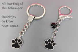 HONDEN POOTJE sleutelhanger ZWART - cadeau Dierenliefhebber Dierenpension Kennel Cattery