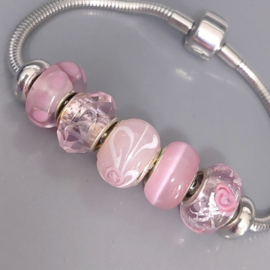 ROZE Murano Glasbedel Set, 5 stuks, GLAZE FACET CAT EYE Pandora Style bedel