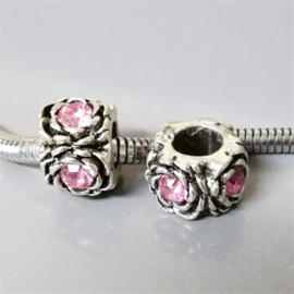 Roze Charm bedel 'Flowers' Bloemen 12mm CZ Kristal Pandora Style