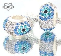Charm bedel - Topaas Blauw Wit Turkoois Tsjechisch Kristal Ø13,5mm Pandora Style Bedel