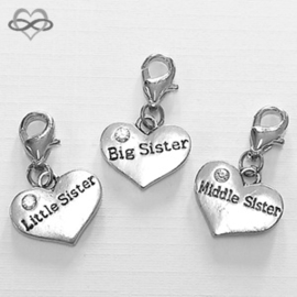 Grote ZUS Middelste Zus Kleine Zus Zusje - Clip-On Charm bedel hanger Dangle