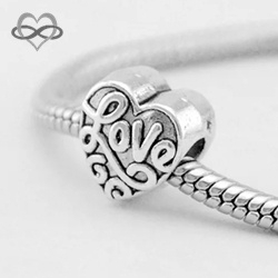 Hartje 'Love' bedel kraal voor bedelarmband van Pandora Trollbeads enz.