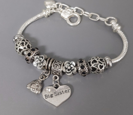 Zussen armband. Big Little Middle Sister in Pandora Style - Cadeau voor zussen - 7 kleuren.