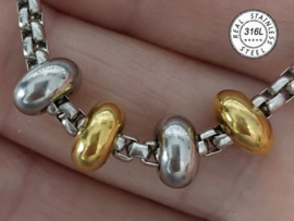 Spacer bedel ' Century RVS ' voor 2,5-3,0mm - stopper voor bedelarmband Pandora Trollbeads enz.