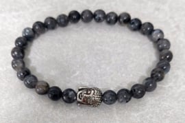 Boeddha armband met LABRADORIET GRIJS natuursteen edelsteen - RVS Buddha armband