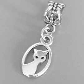 Kat bedel hanger voor bedelarmband van Pandora Trollbeads enz.