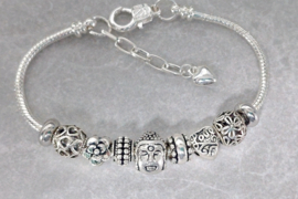 Boeddha bedelarmband in Pandora Trollbeads Style met 7 bedels en 2 stoppers