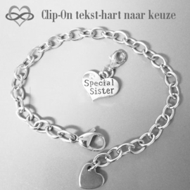 Edelstaal Clip-On Charm Schakel Armband met teksthart - 16 t/m 22cm - cadeau voor Oma Moeder Dochter Nichtje Tante Vriendin enz.