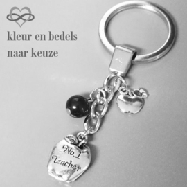 No 1. TEACHER Beste leerkracht met Appeltje symbool voor kennis Sleutelhanger