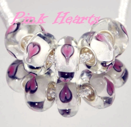 ROZE   Pink Hearts Glasbedel HARTJE Pandora Style bedel