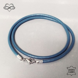 Leren Choker of lange Ketting - CHIQUE BLAUW 3mm leer - 36-60 cm -  met Stainless Steel sluiting - ook geschikt voor Bedels van Pandora Trollbeads Tedora enz.