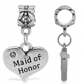 Hartje voor Vrouwelijke Getuige hangende bedel voor bedelarmband van Pandora Trollbeads enz.  Maid of Honor